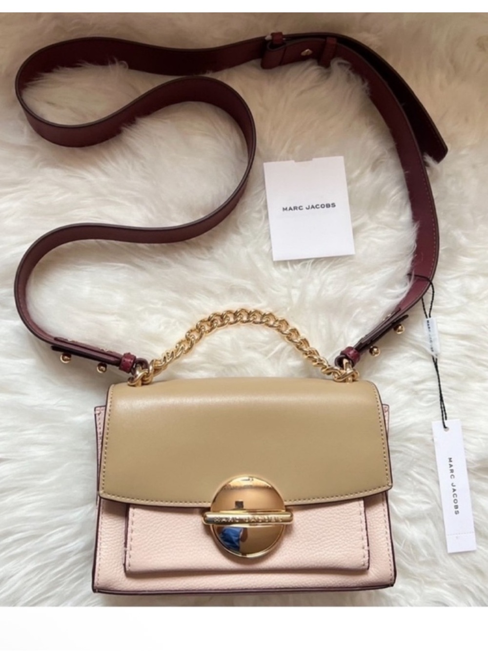 New! Marc Jacobs Tuck Lock Leather Crossbody Bag Rose Dust Colorblock